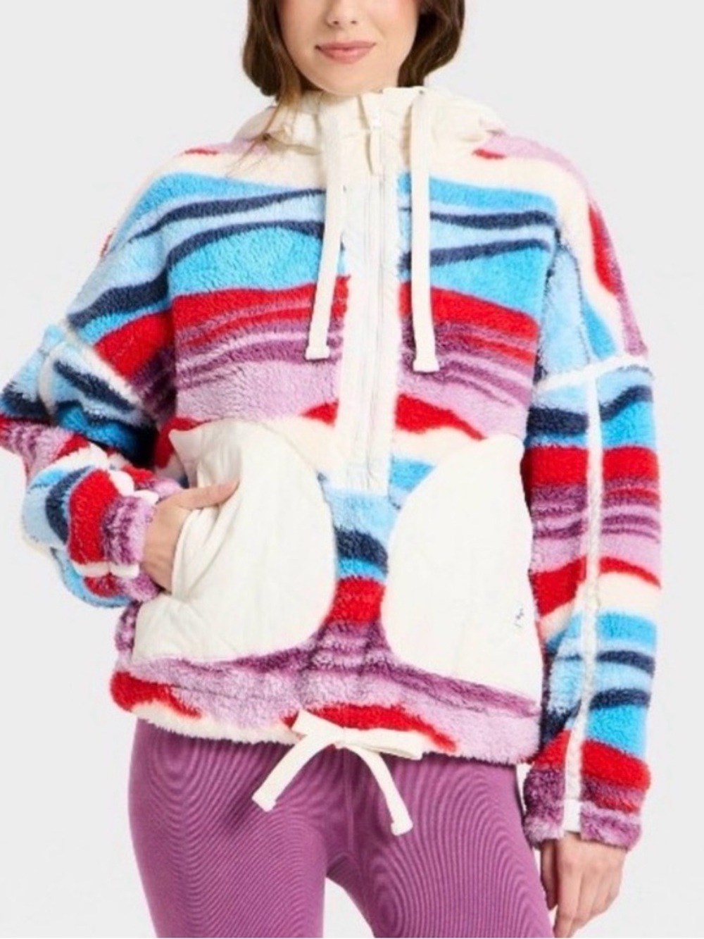 NWT JoyLab High Pile Contrast 1/2 Zip Sherpa Jacket Pullover - Rare Style!